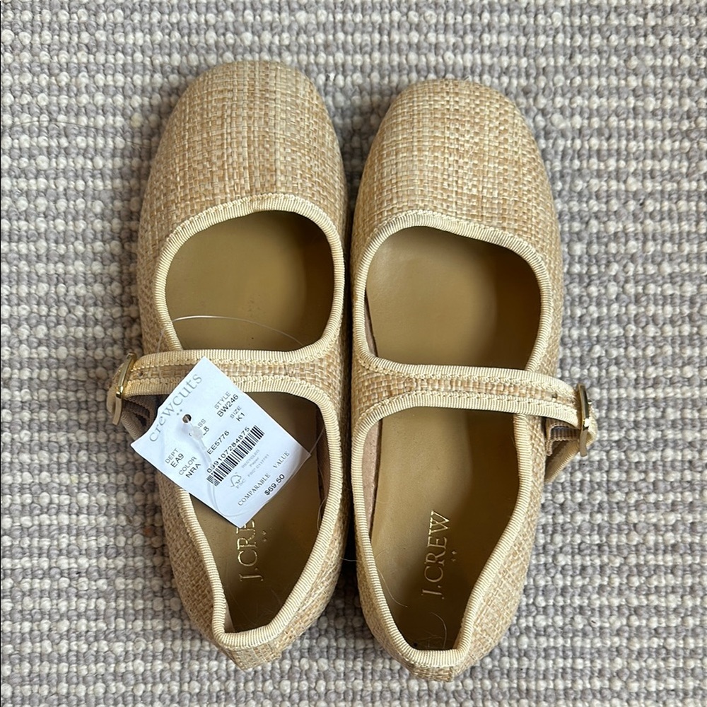 J. Crew Kids Beige Raffia Mary Jane Shoes